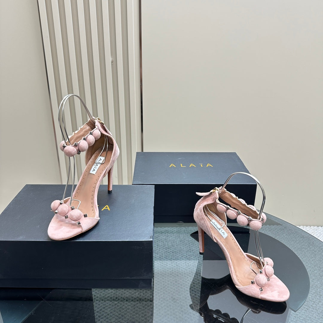 ALAIA HIGH HEEL SANDAL 10 CM IN LIGHT PINK SUEDE - 35