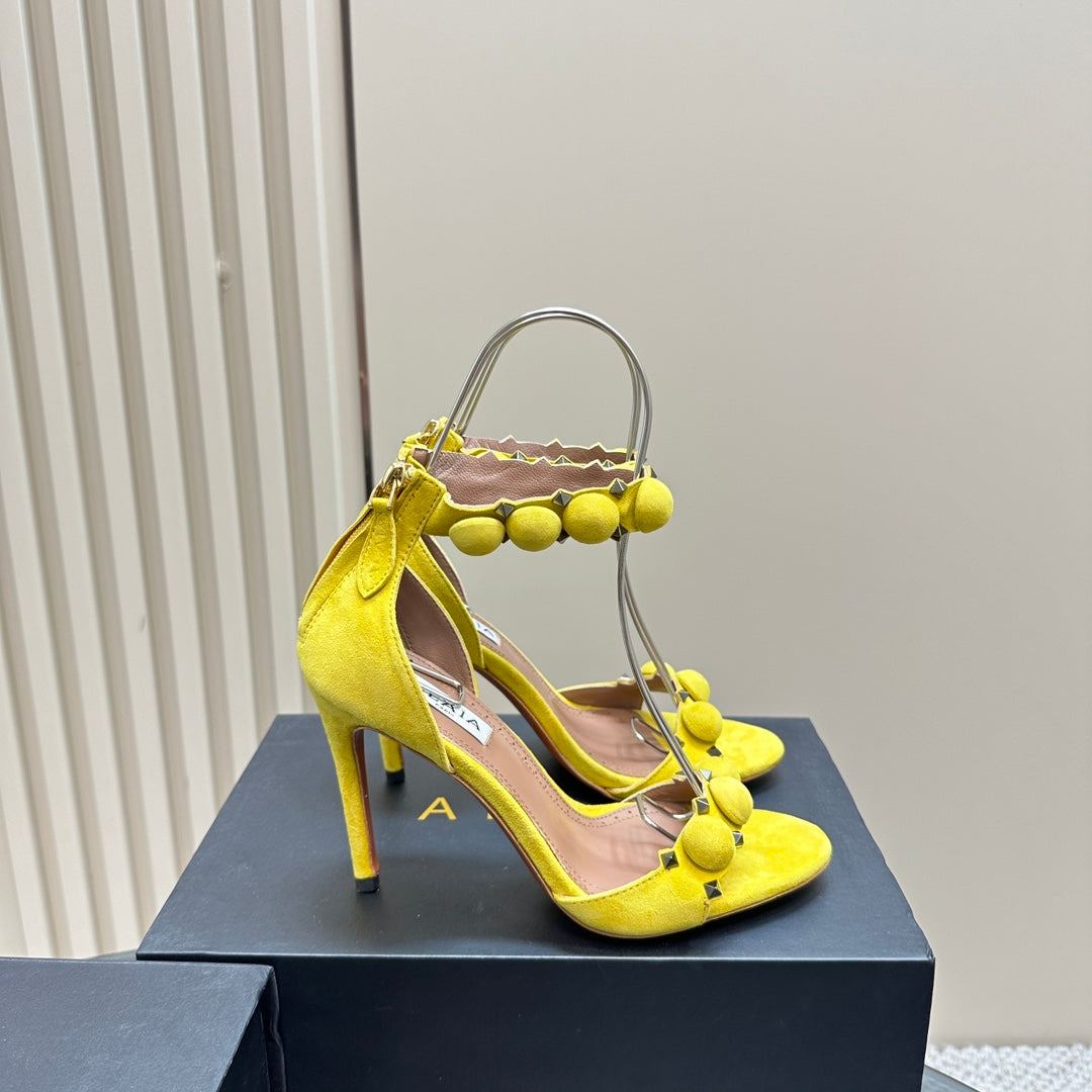 ALAIA HIGH HEEL SANDAL 10 CM IN BRIGHT YELLOW SUEDE - 35
