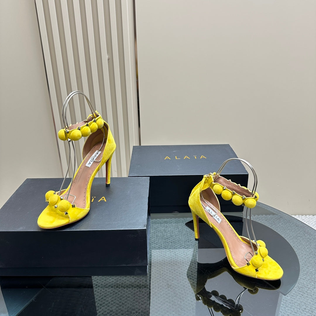 ALAIA HIGH HEEL SANDAL 10 CM IN BRIGHT YELLOW SUEDE - 35
