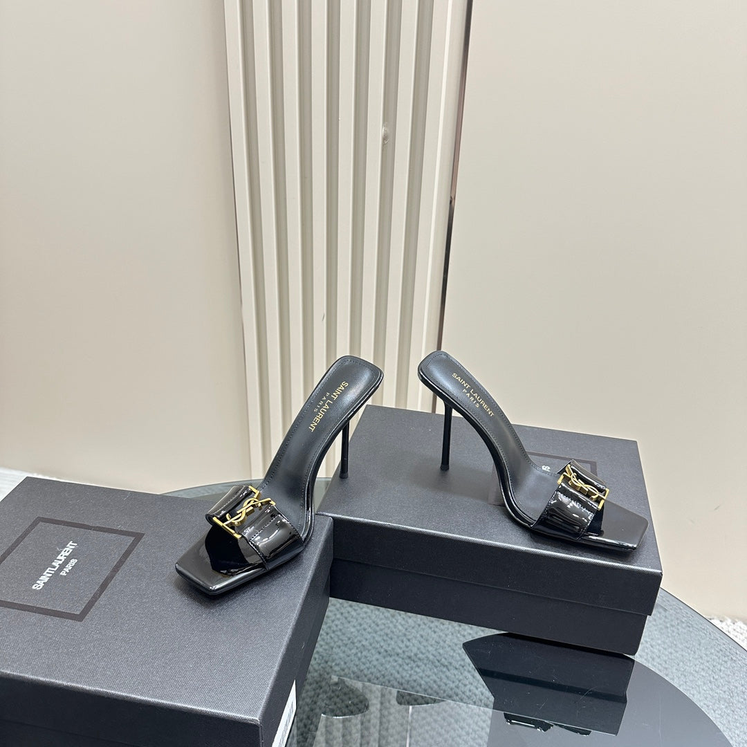SL BABYLONE SLIDE PUMPS 115 BLACK POLISHED CALFSKIN - 35