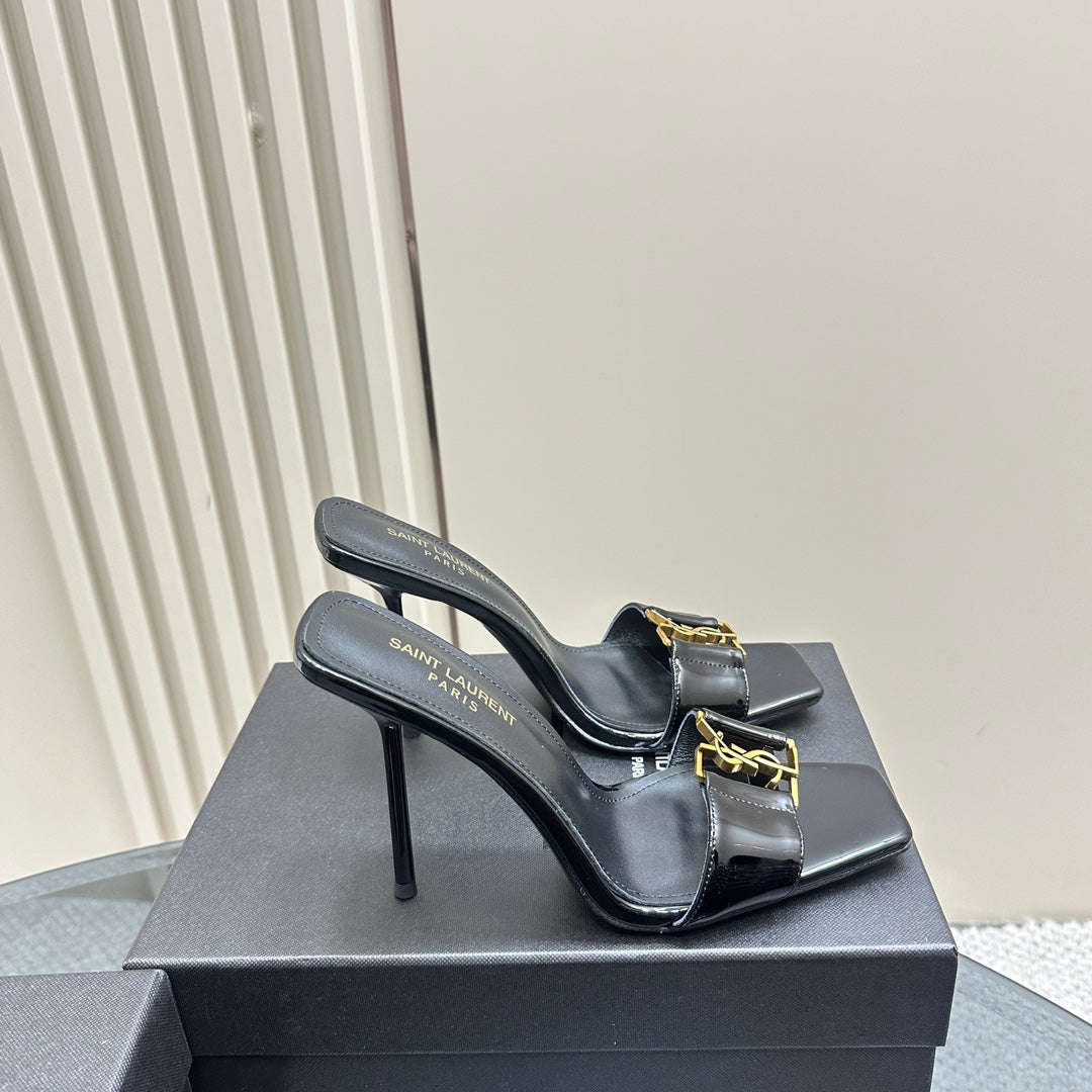 SL BABYLONE SLIDE PUMPS 115 BLACK POLISHED CALFSKIN - 35