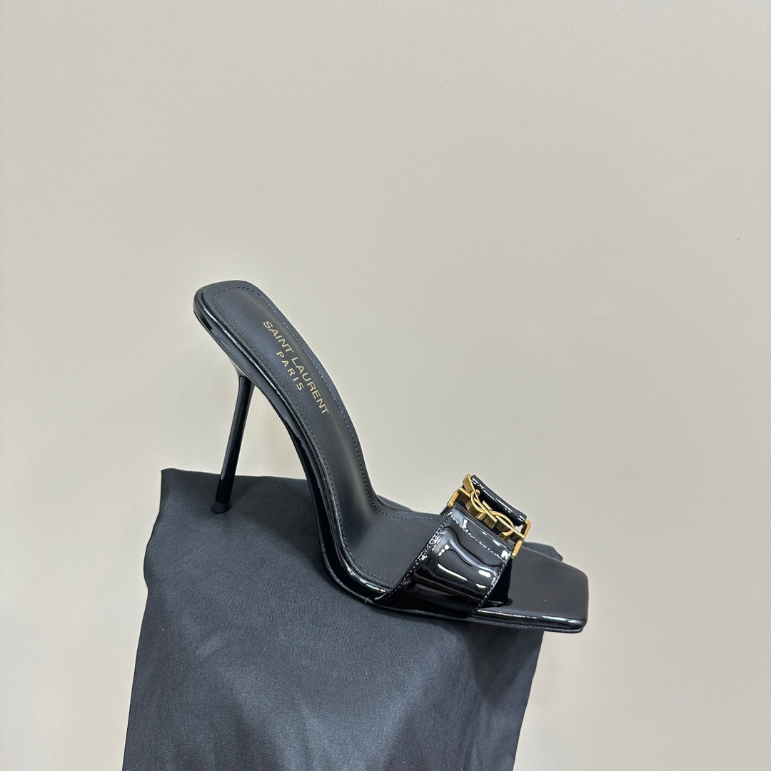 SL BABYLONE SLIDE PUMPS 115 BLACK POLISHED CALFSKIN - 35