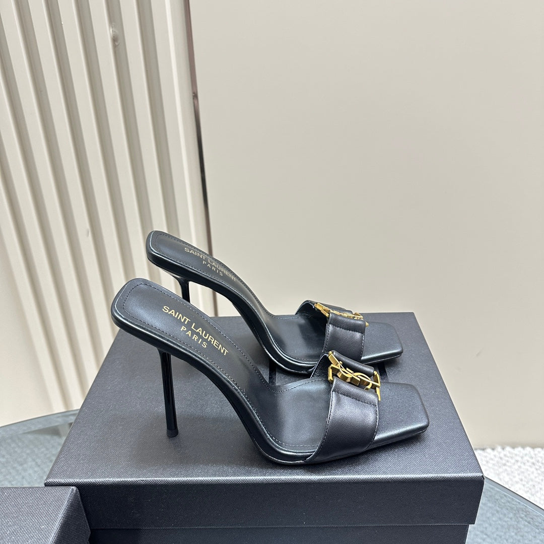 SL BABYLONE SLIDE PUMPS 115 BLACK CALFSKIN - 35