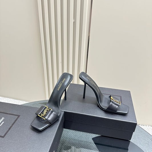 SL BABYLONE SLIDE PUMPS 115 BLACK CALFSKIN - 35