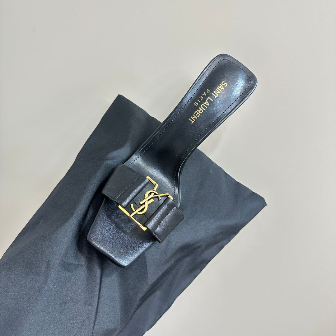 SL BABYLONE SLIDE PUMPS 115 BLACK CALFSKIN - 35