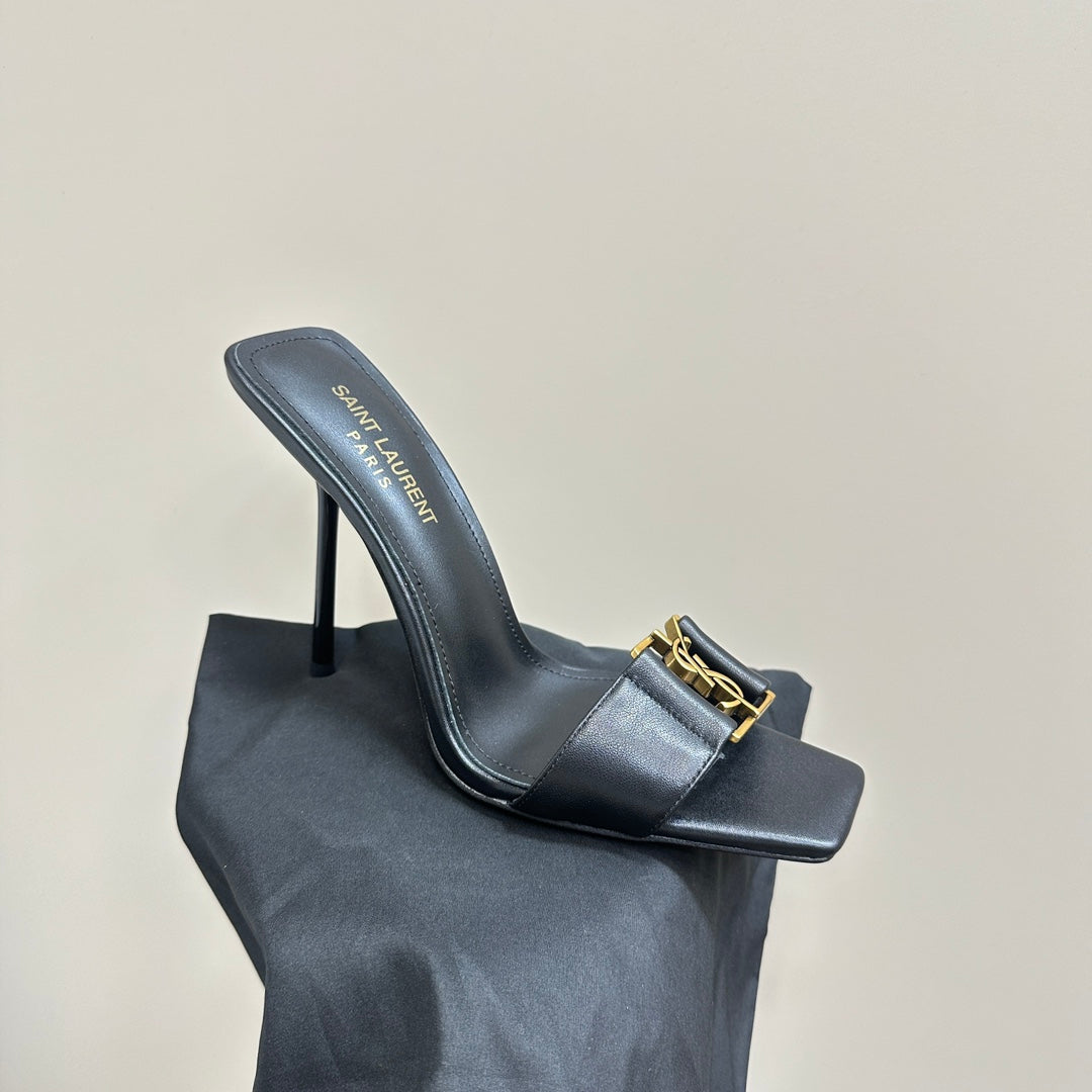 SL BABYLONE SLIDE PUMPS 115 BLACK CALFSKIN - 35