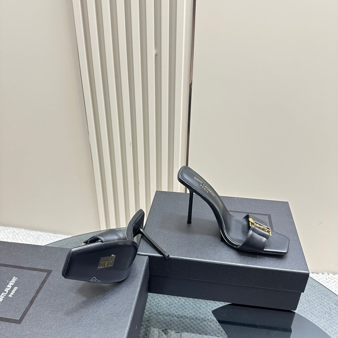 SL BABYLONE SLIDE PUMPS 115 BLACK CALFSKIN - 35