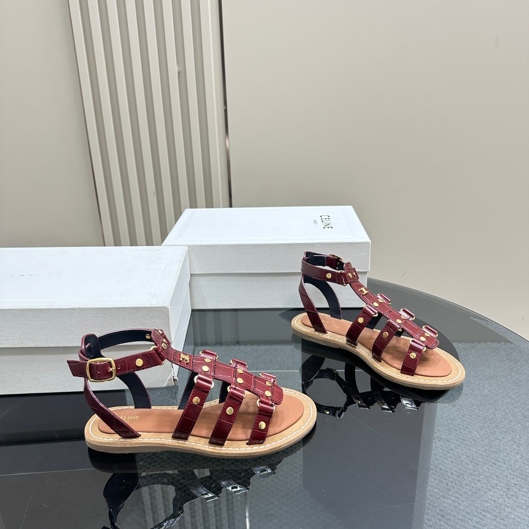 TRIUMPH FLAT SANDALS IN GARNET RED CALFSKIN - 35