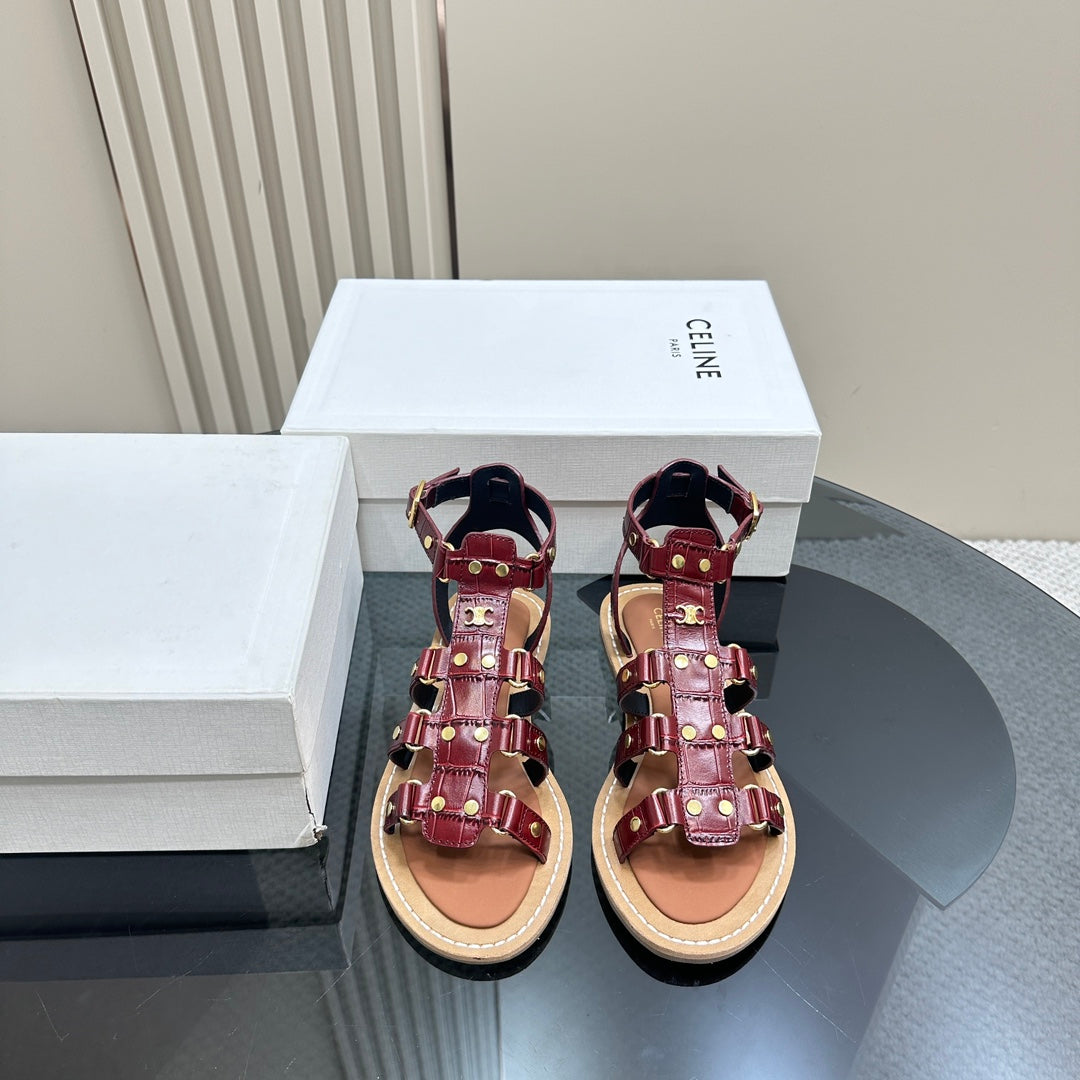 TRIUMPH FLAT SANDALS IN GARNET RED CALFSKIN - 35