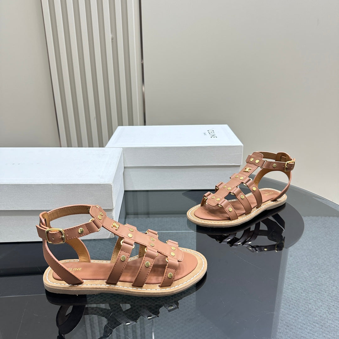 TRIUMPH FLAT SANDALS IN DESERT SAND CALFSKIN - 35