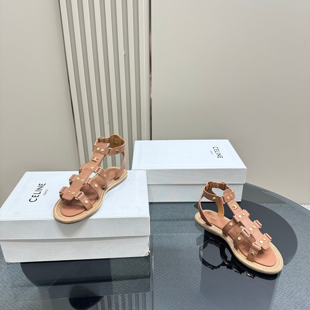 TRIUMPH FLAT SANDALS IN DESERT SAND CALFSKIN - 35