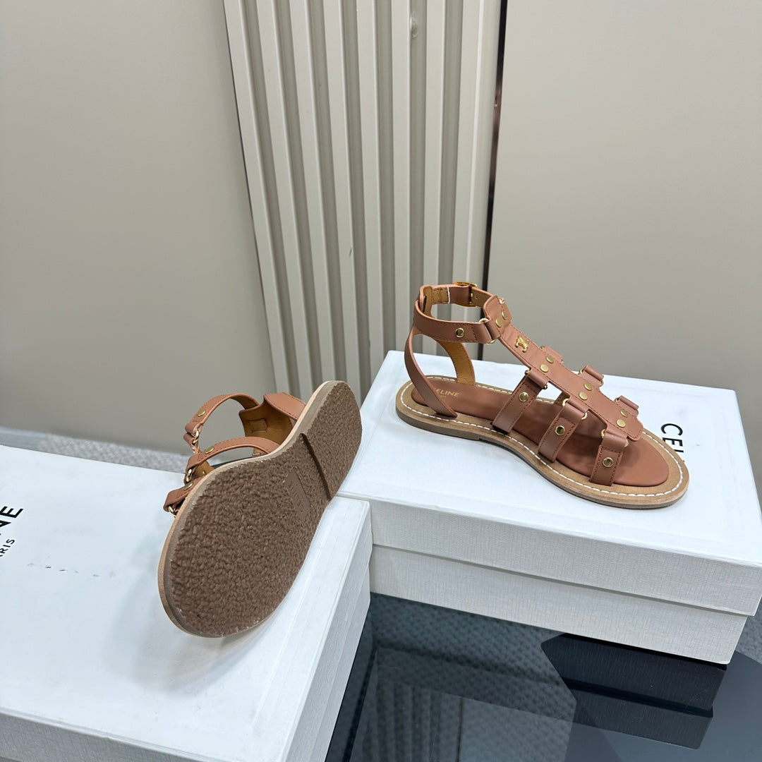 TRIUMPH FLAT SANDALS IN DESERT SAND CALFSKIN - 35