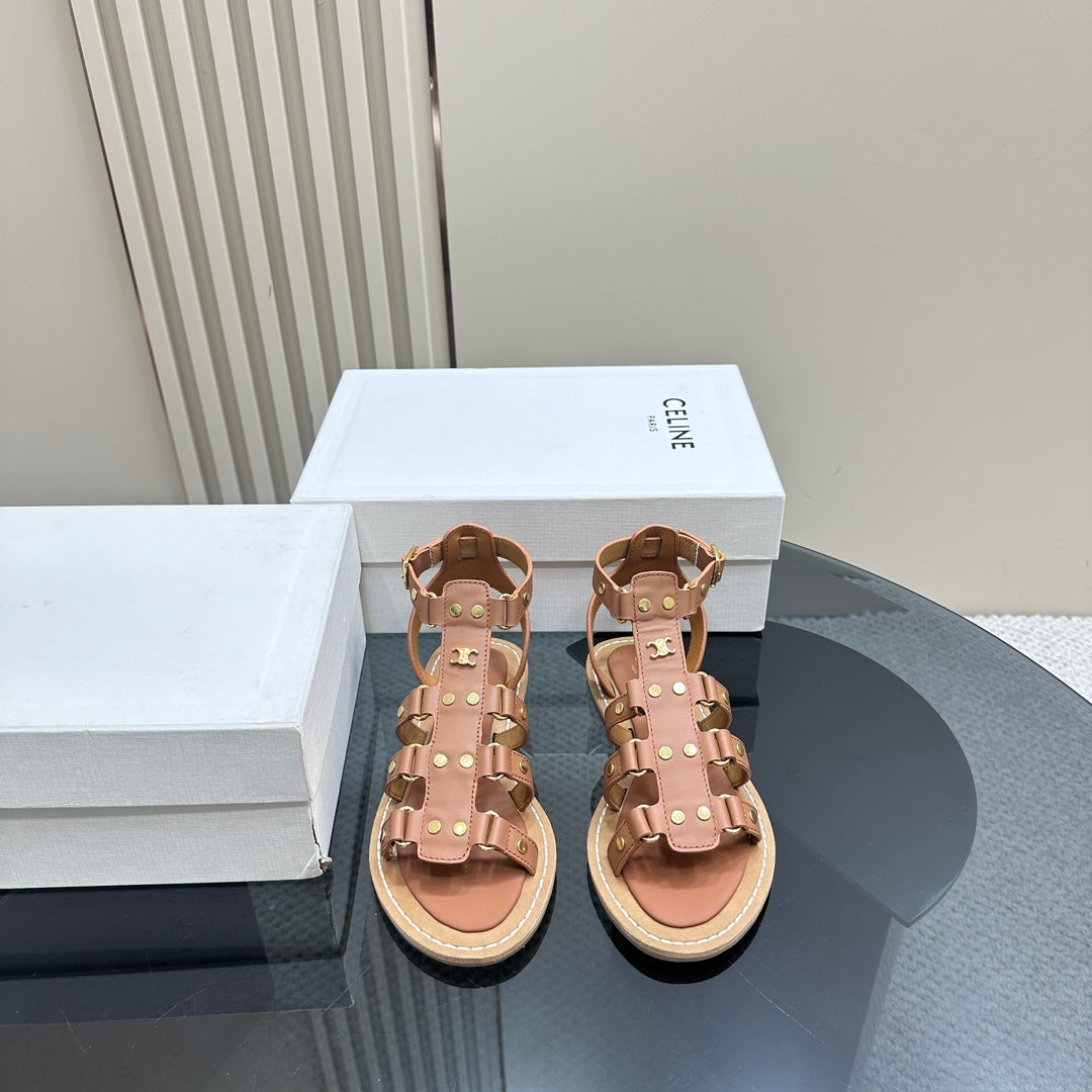 TRIUMPH FLAT SANDALS IN DESERT SAND CALFSKIN - 35