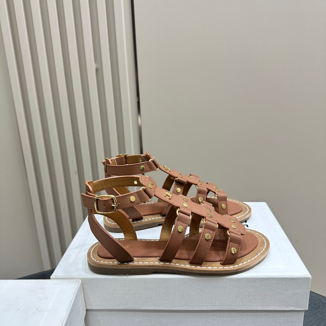 TRIUMPH FLAT SANDALS IN DESERT SAND CALFSKIN - 35