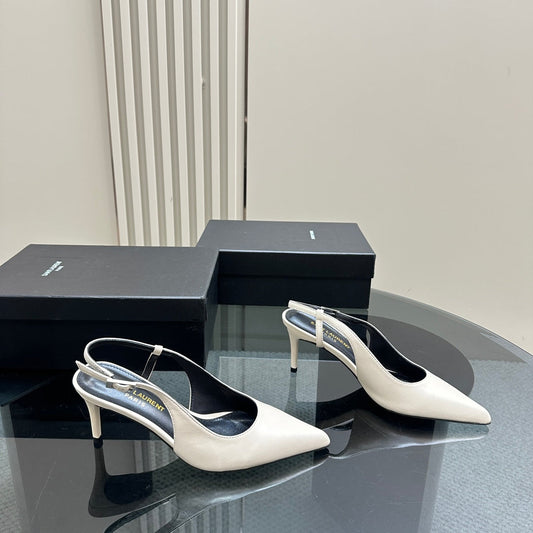 SL TRAPEZE HEEL SLINGBACK PUMP WHITE CALFSKIN - 35