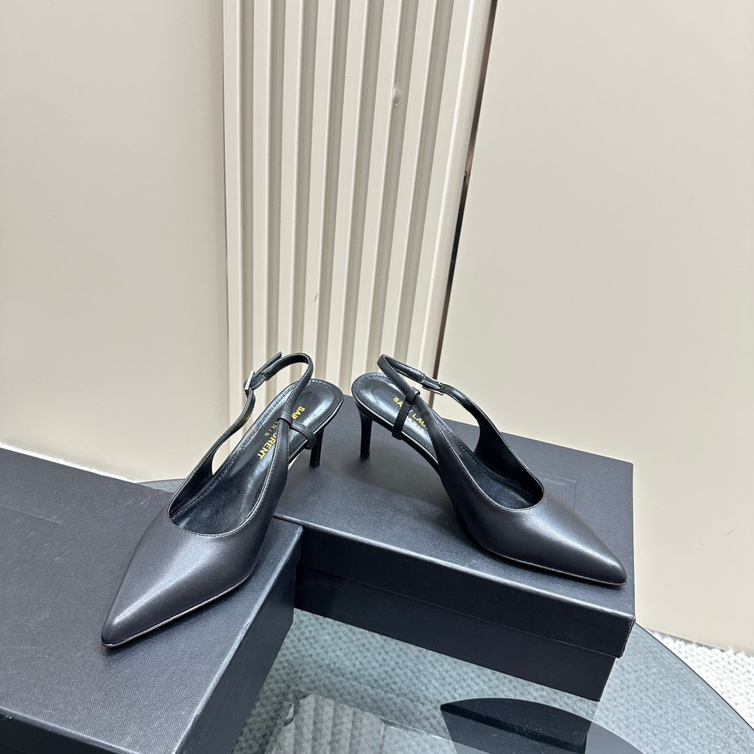 SL TRAPEZE SLINGBACK PUMP BLACK CALFSKIN - 35
