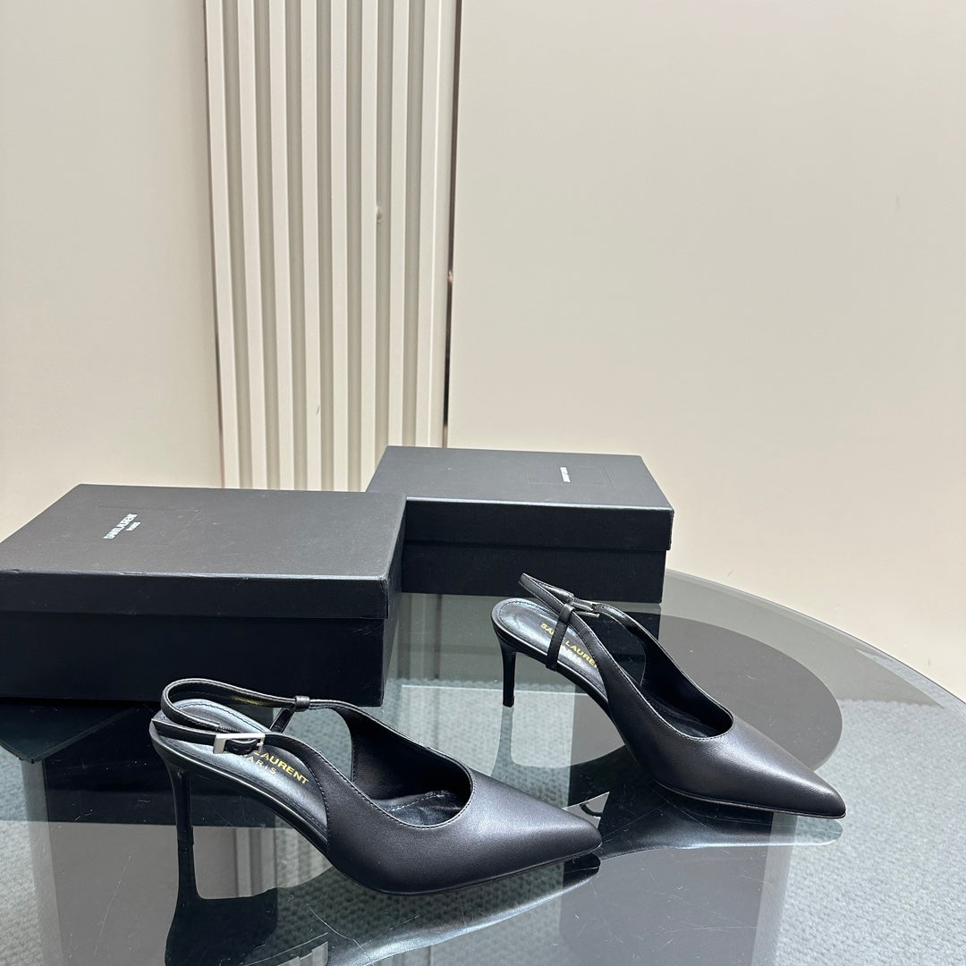 SL TRAPEZE SLINGBACK PUMP BLACK CALFSKIN - 35