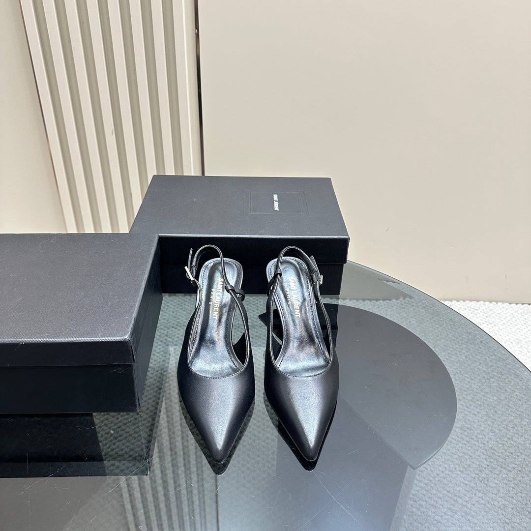 SL TRAPEZE SLINGBACK PUMP BLACK CALFSKIN - 35