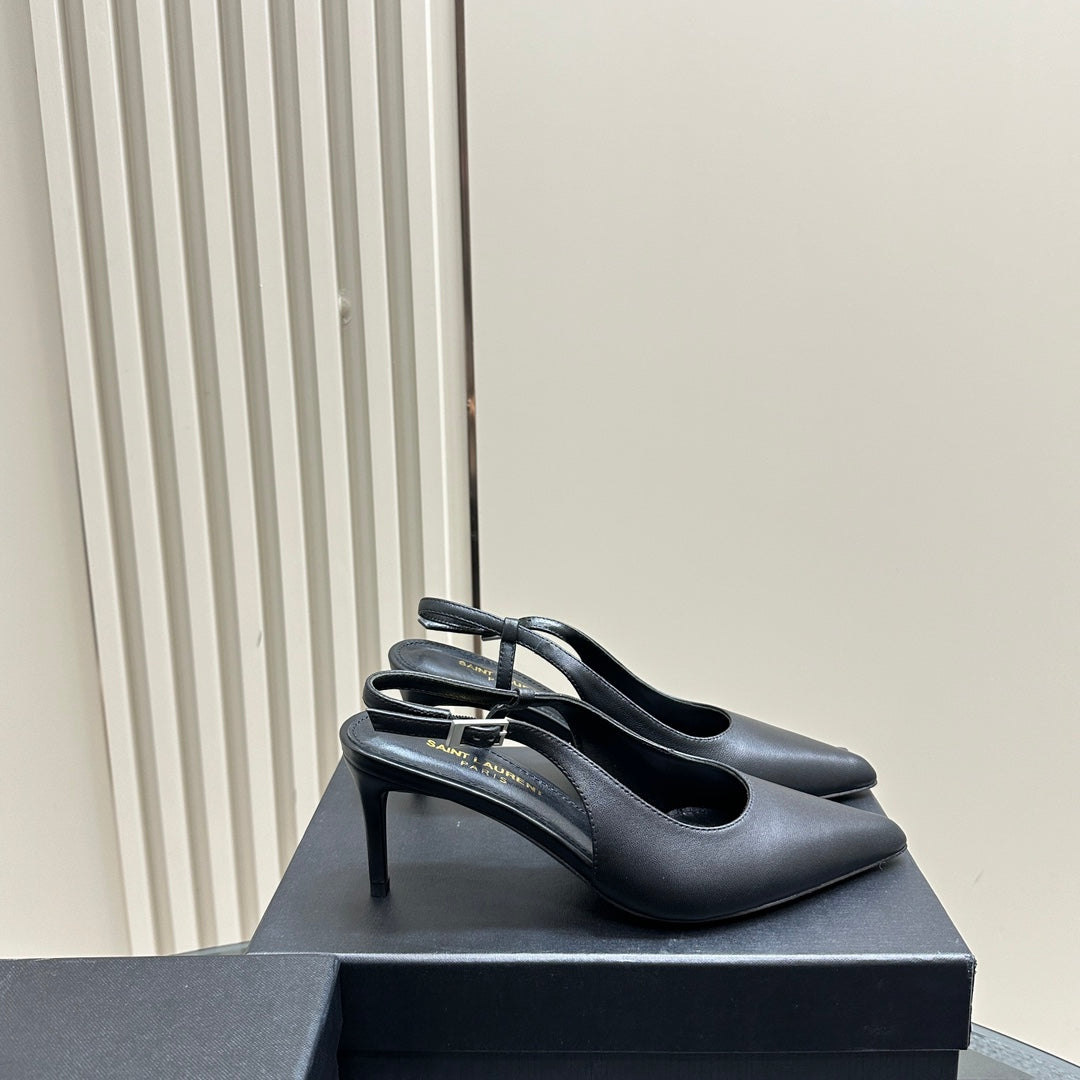 SL TRAPEZE SLINGBACK PUMP BLACK CALFSKIN - 35