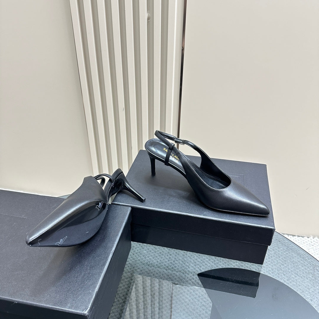 SL TRAPEZE SLINGBACK PUMP BLACK CALFSKIN - 35