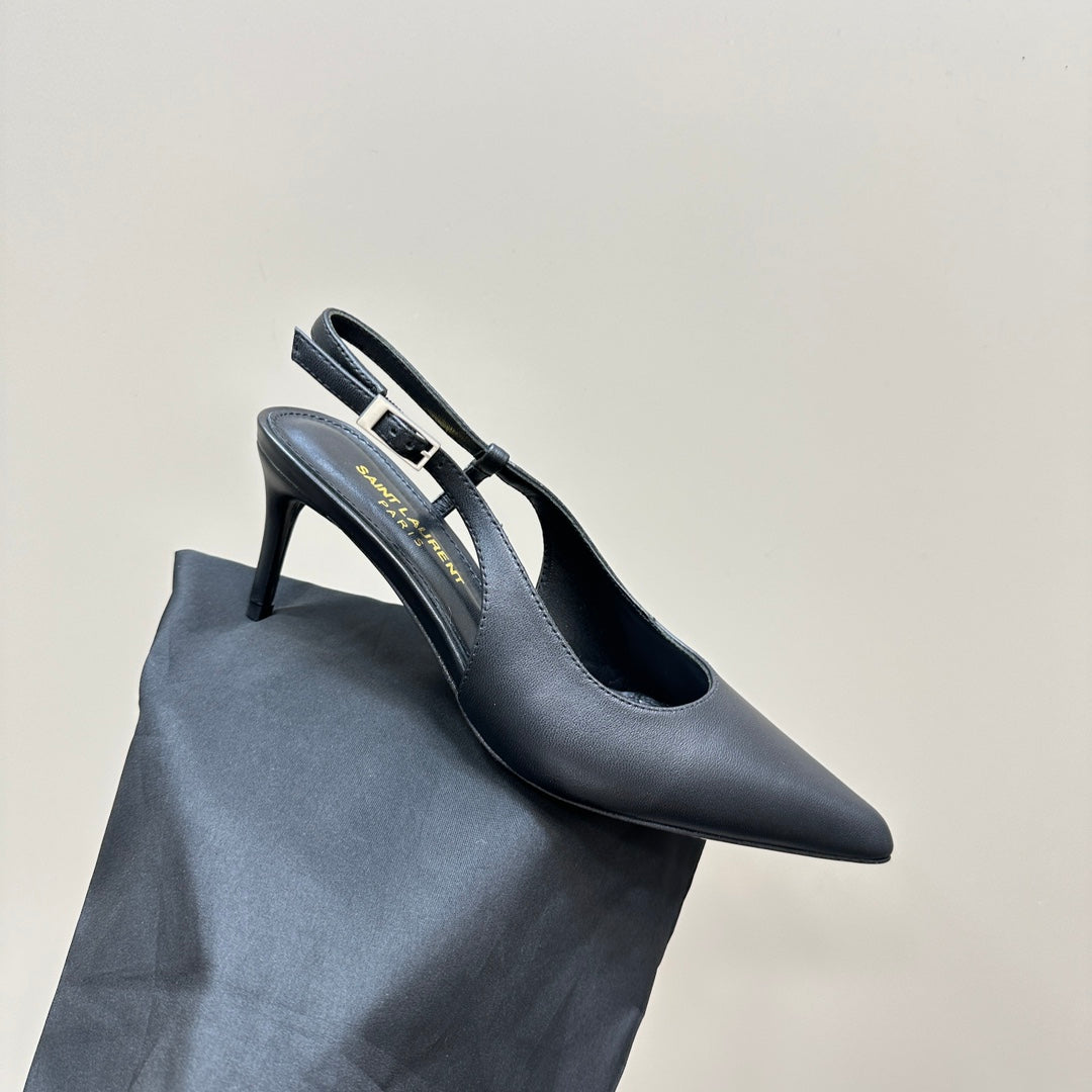 SL TRAPEZE SLINGBACK PUMP BLACK CALFSKIN - 35