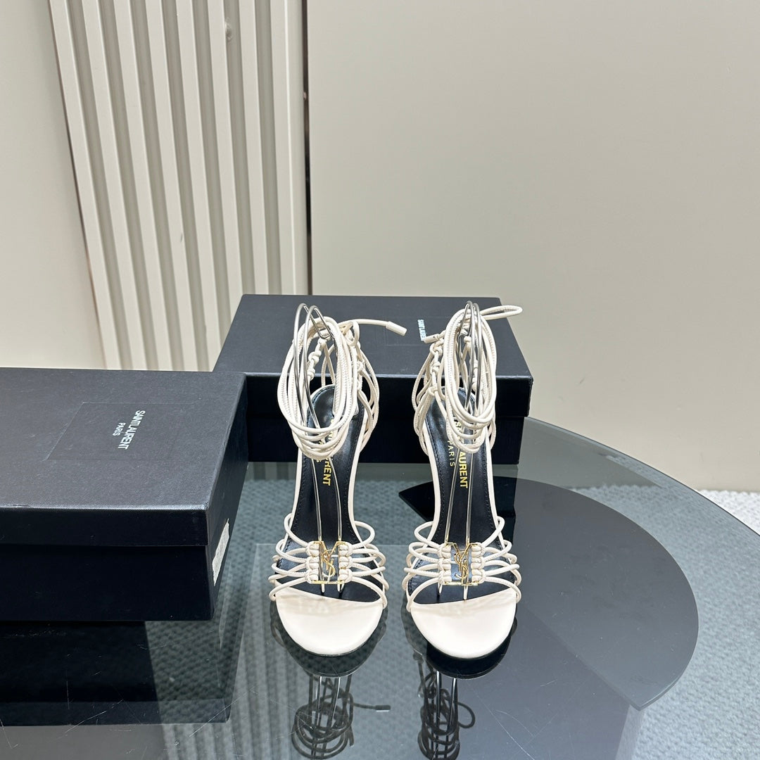 SL BABYLONE SANDALS 105 WHITE LAMBSKIN - 35