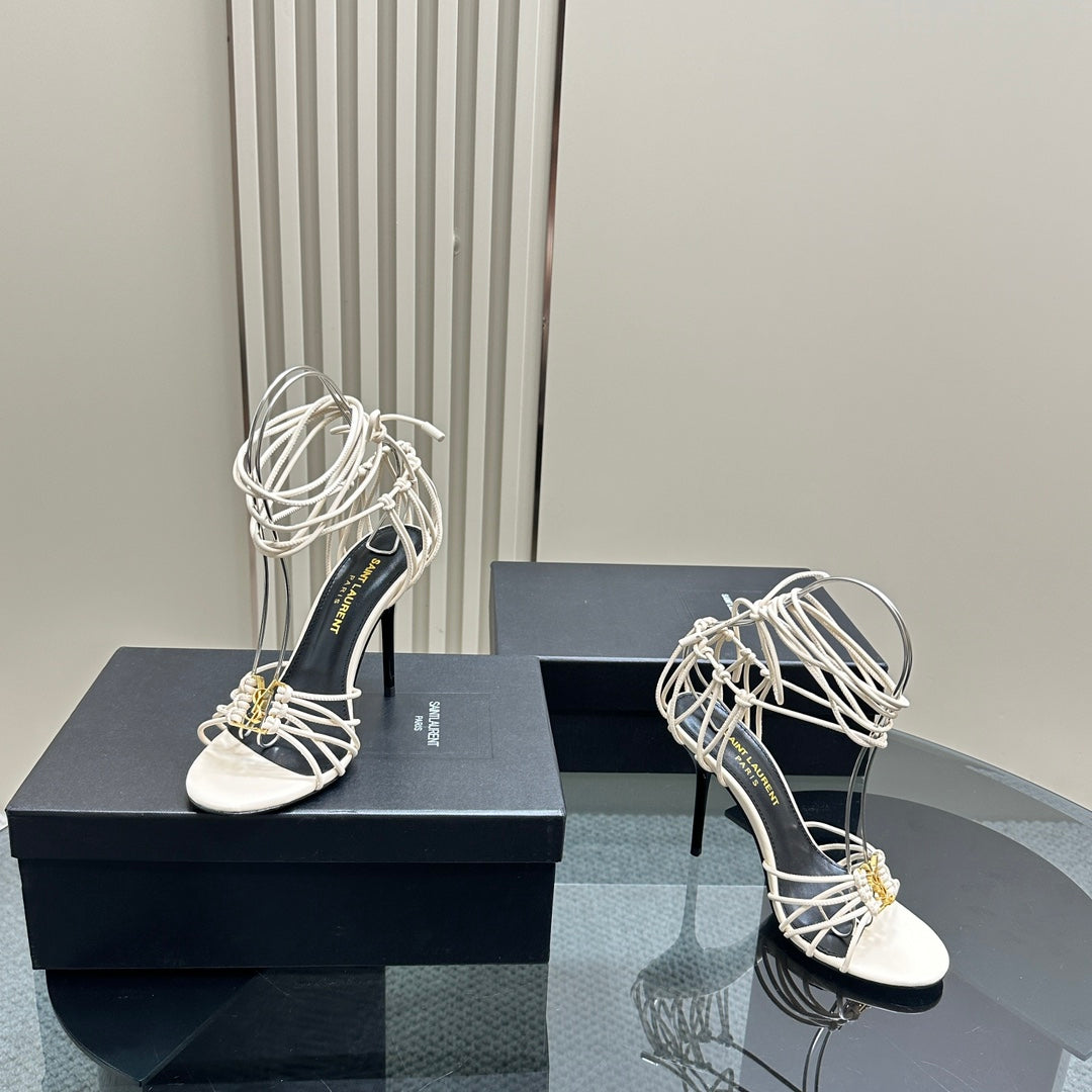 SL BABYLONE SANDALS 105 WHITE LAMBSKIN - 35