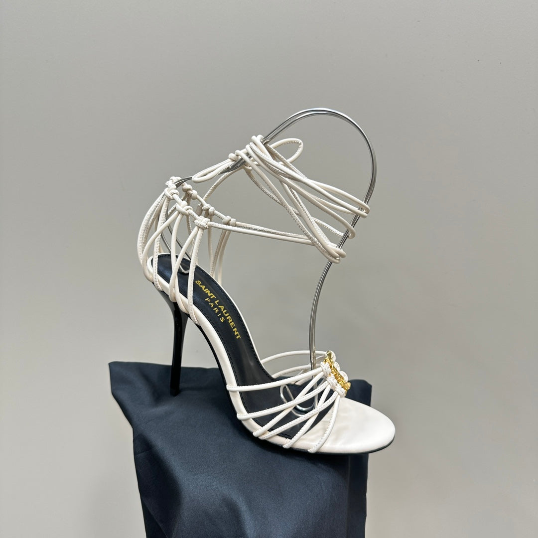 SL BABYLONE SANDALS 105 WHITE LAMBSKIN - 35
