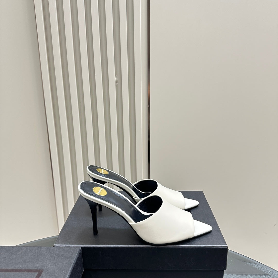 SL GOLDIE MULES WHITE CALFSKIN - 35
