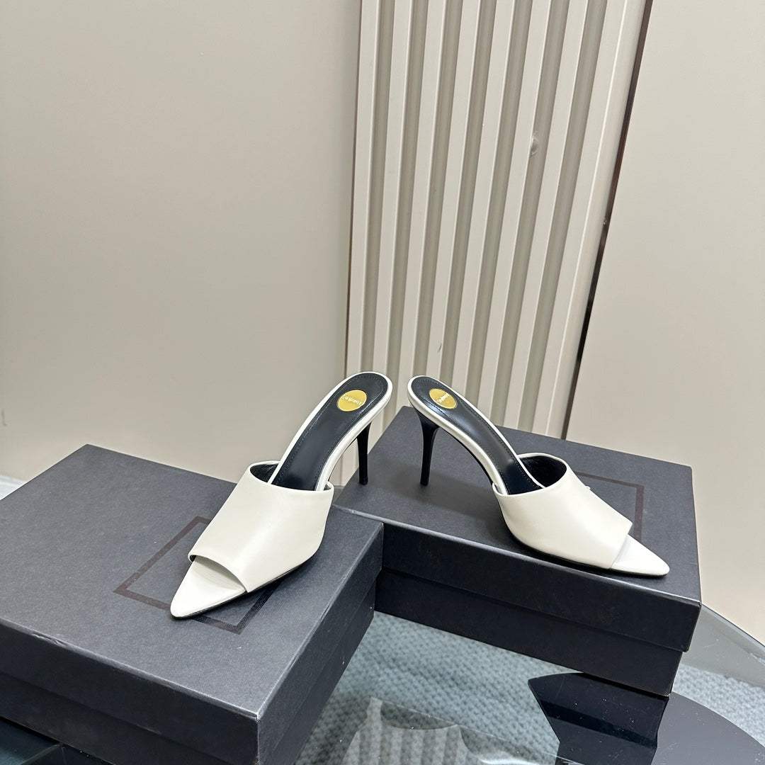 SL GOLDIE MULES WHITE CALFSKIN - 35