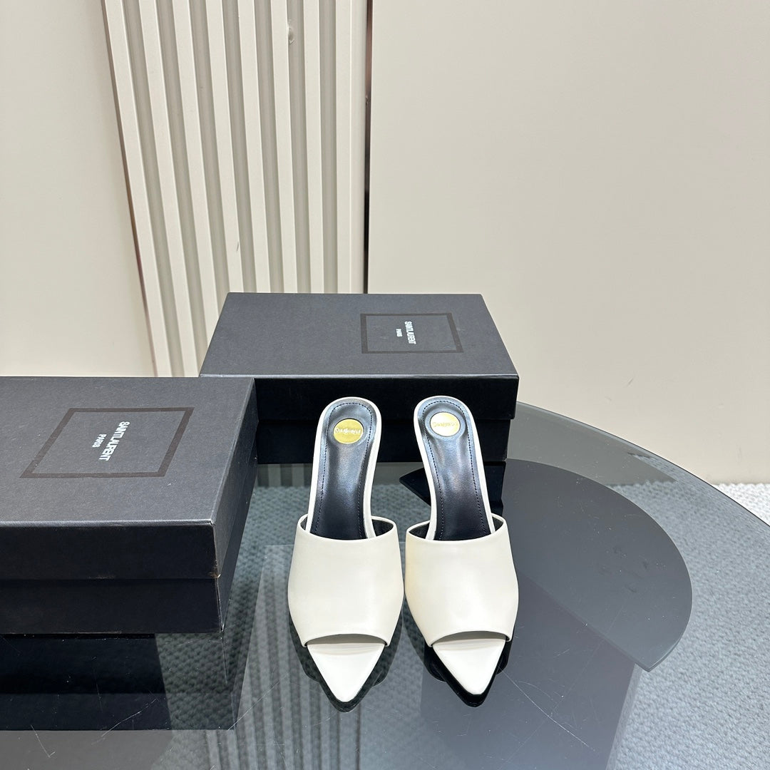 SL GOLDIE MULES WHITE CALFSKIN - 35