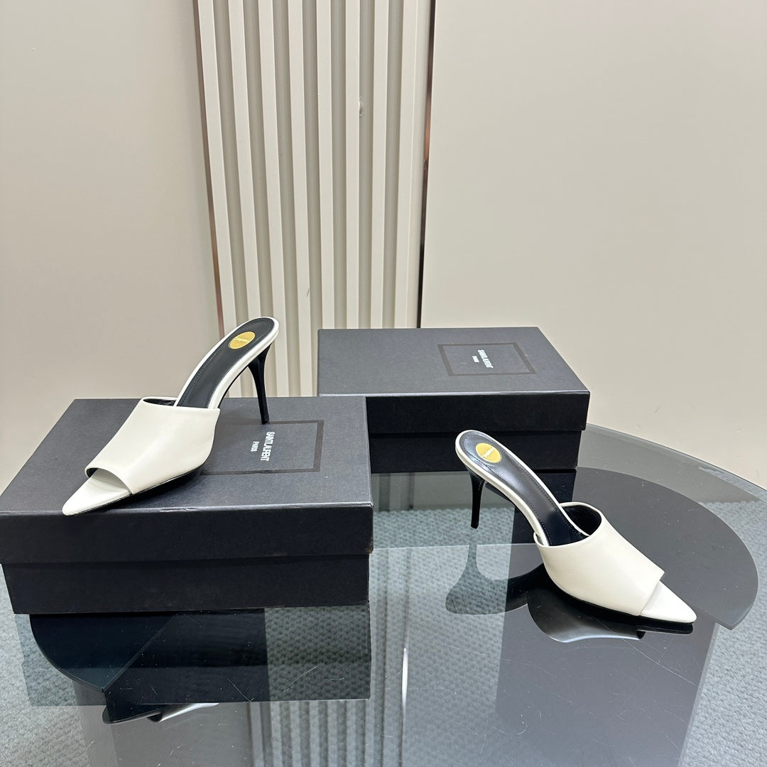 SL GOLDIE MULES WHITE CALFSKIN - 35