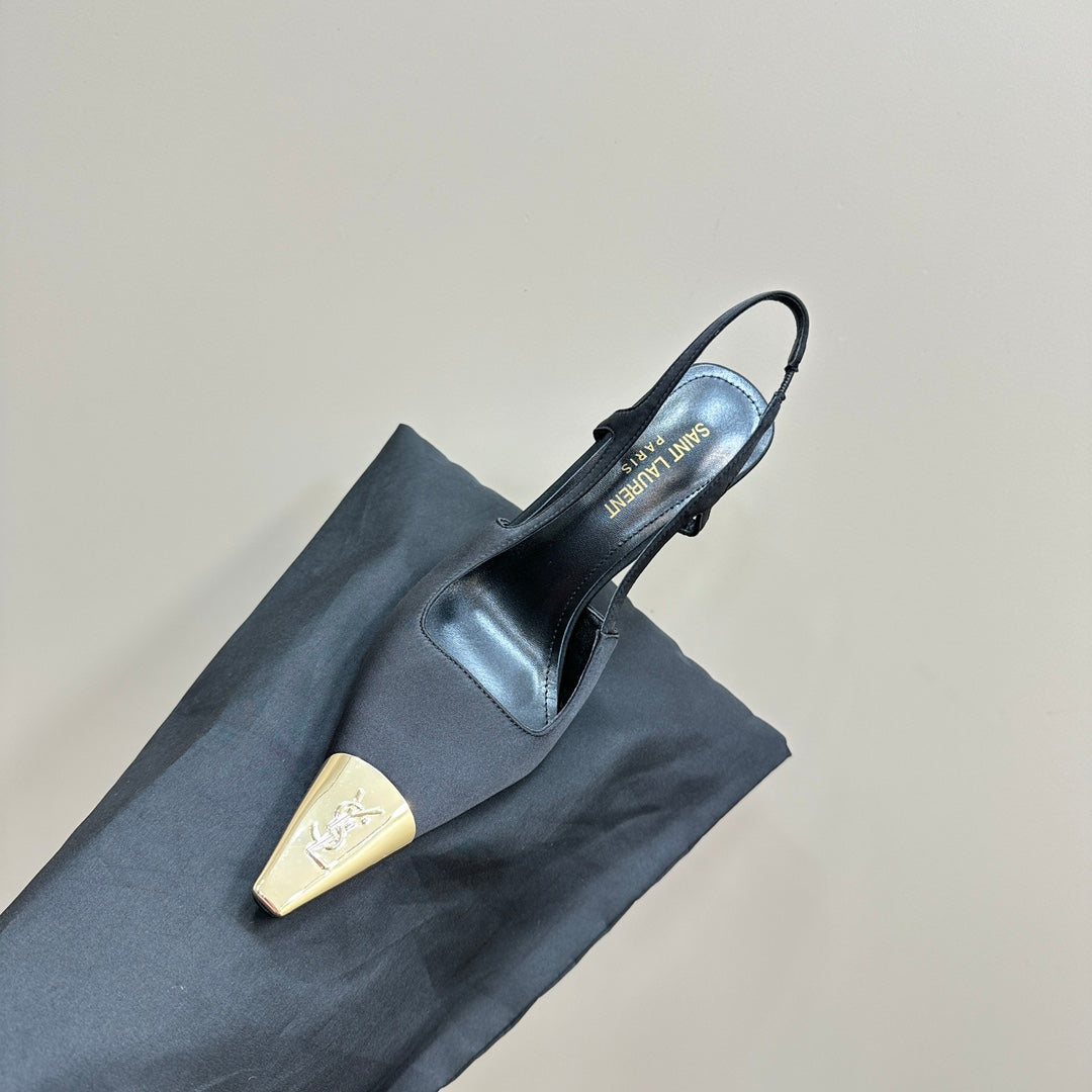 SL JEANNE SLINGBACK PUMPS BLACK SATIN - 35