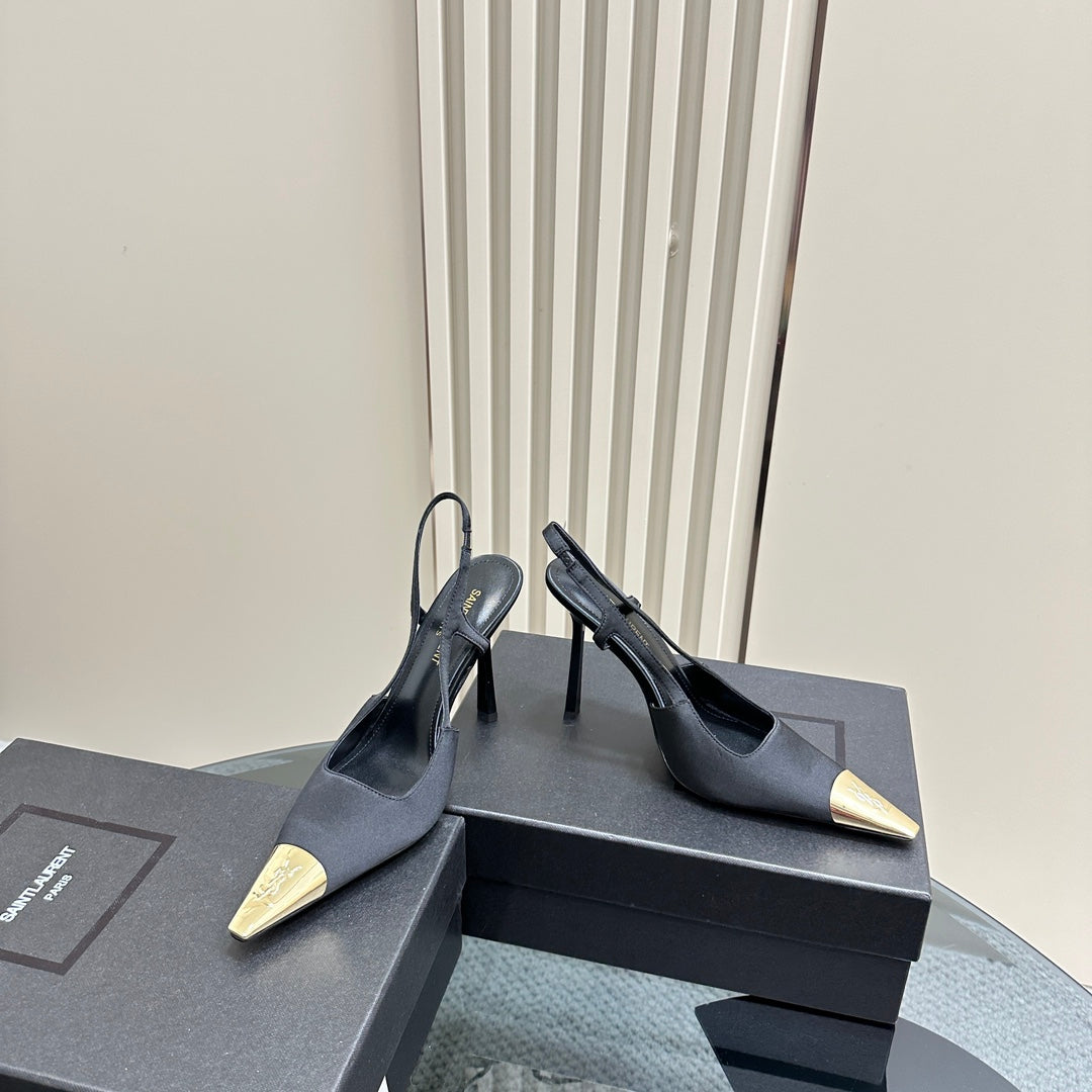 SL JEANNE SLINGBACK PUMPS BLACK SATIN - 35