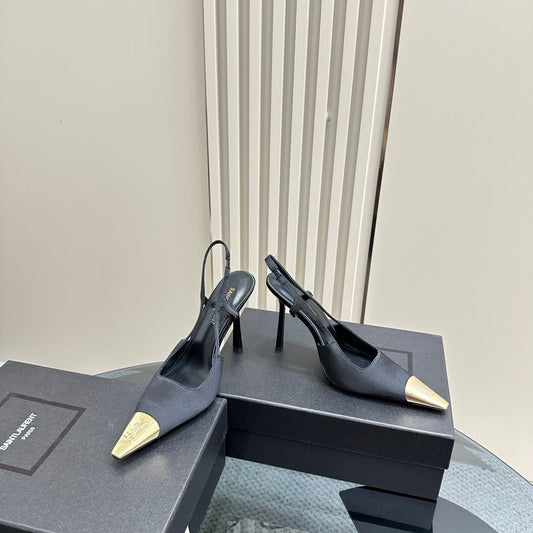 SL JEANNE SLINGBACK PUMPS BLACK SATIN - 35