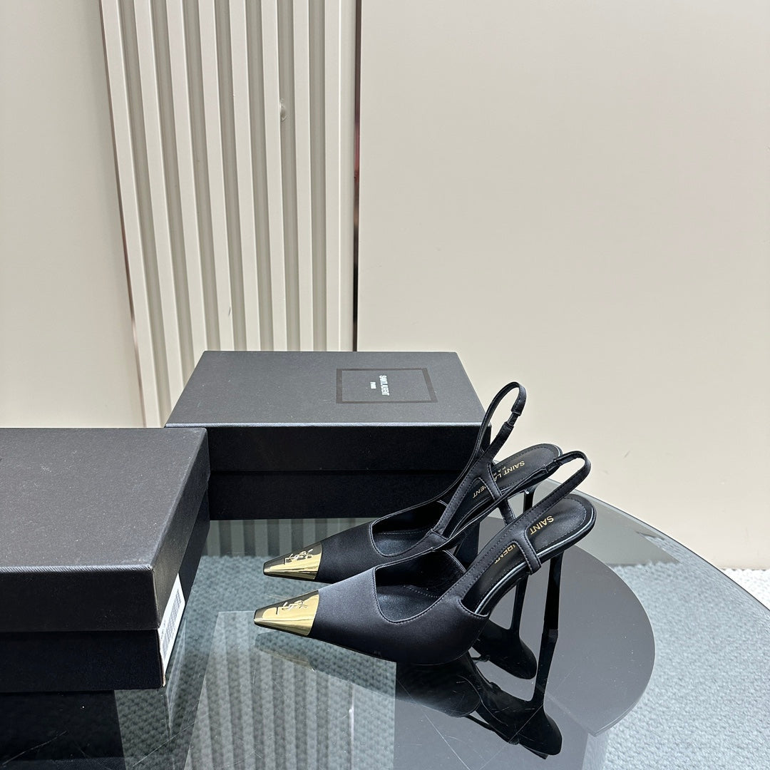 SL JEANNE SLINGBACK PUMPS BLACK SATIN - 35