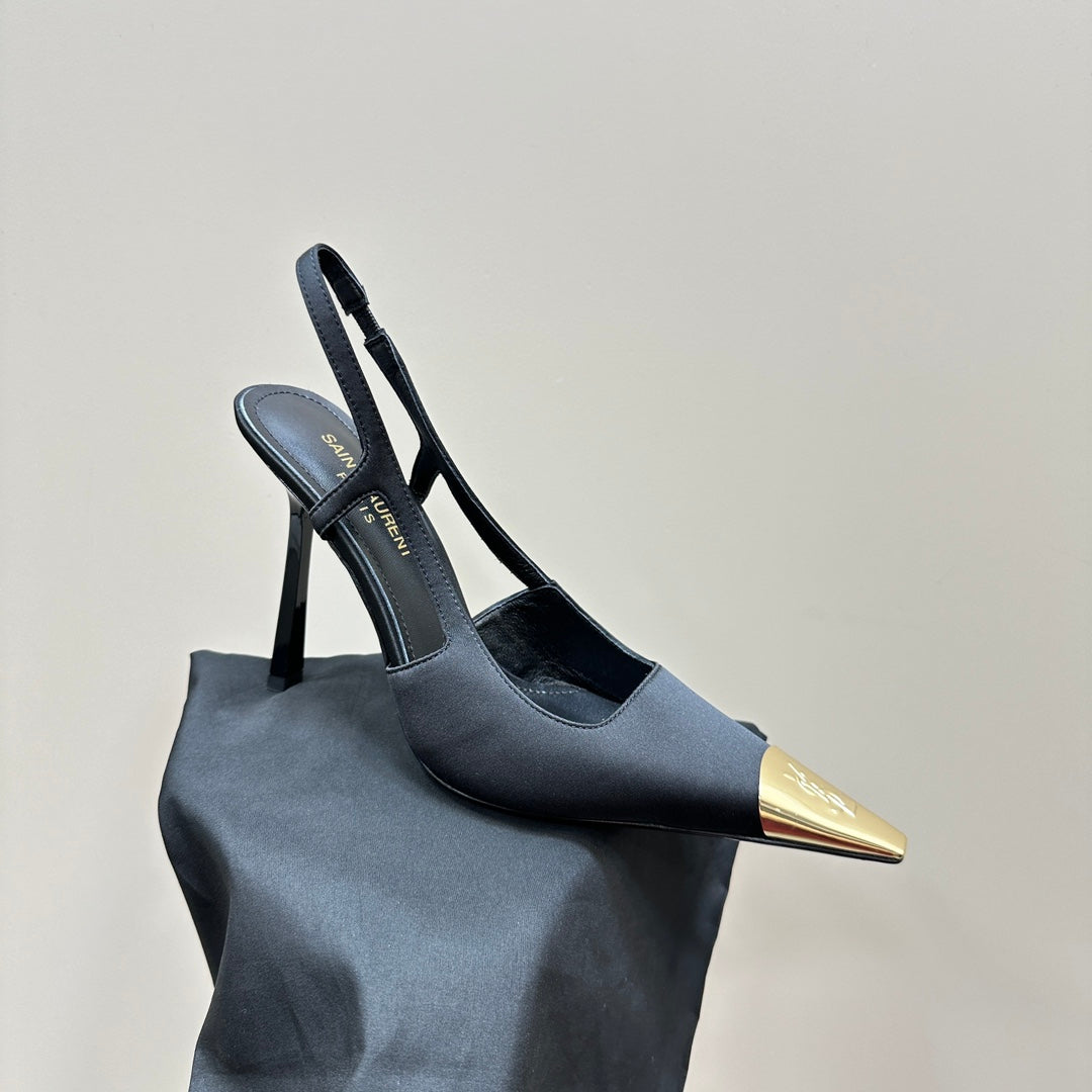 SL JEANNE SLINGBACK PUMPS BLACK SATIN - 35