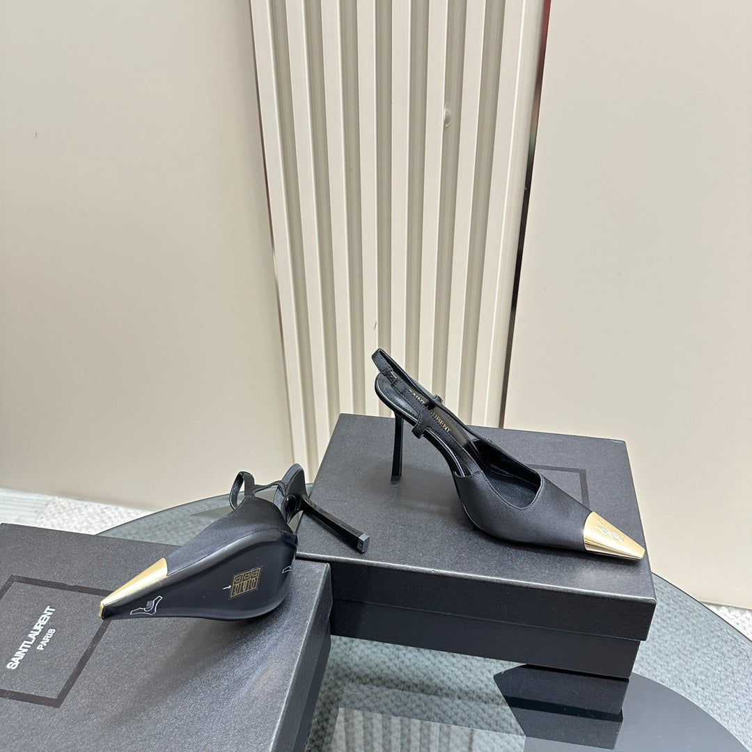 SL JEANNE SLINGBACK PUMPS BLACK SATIN - 35