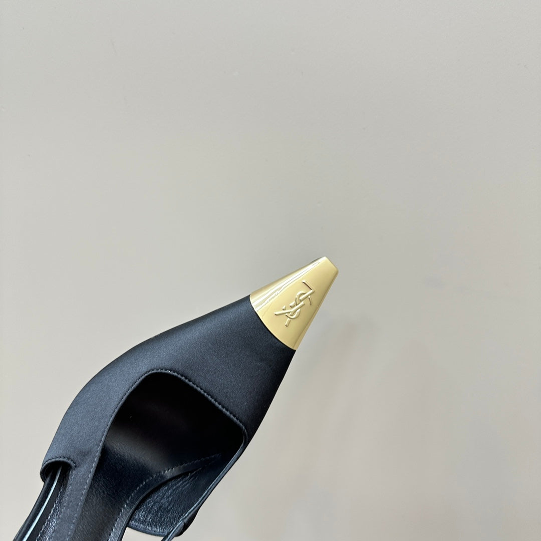 SL JEANNE SLINGBACK PUMPS BLACK SATIN - 35
