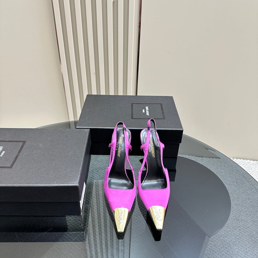 SL JEANNE SLINGBACK PUMPS NEON PINK SATIN - 35