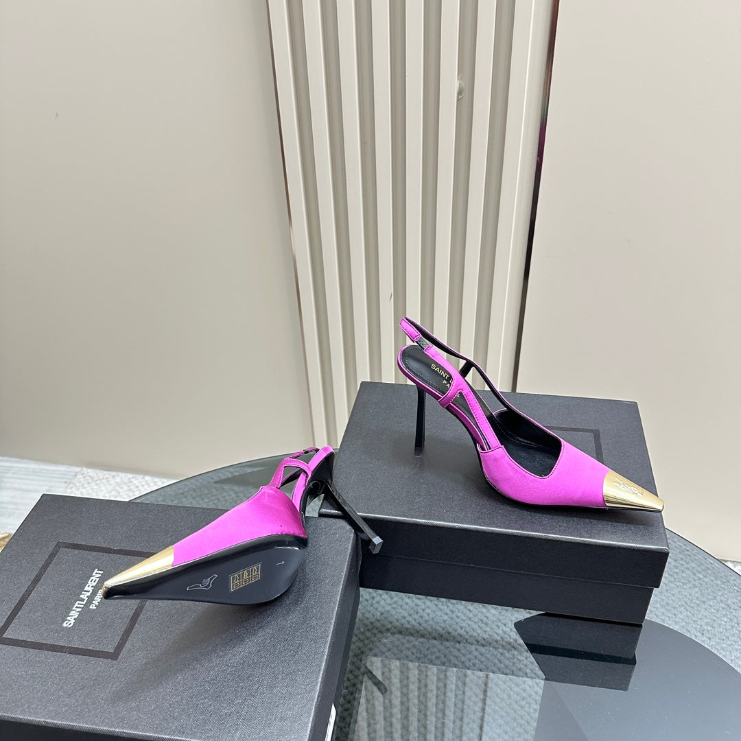 SL JEANNE SLINGBACK PUMPS NEON PINK SATIN - 35