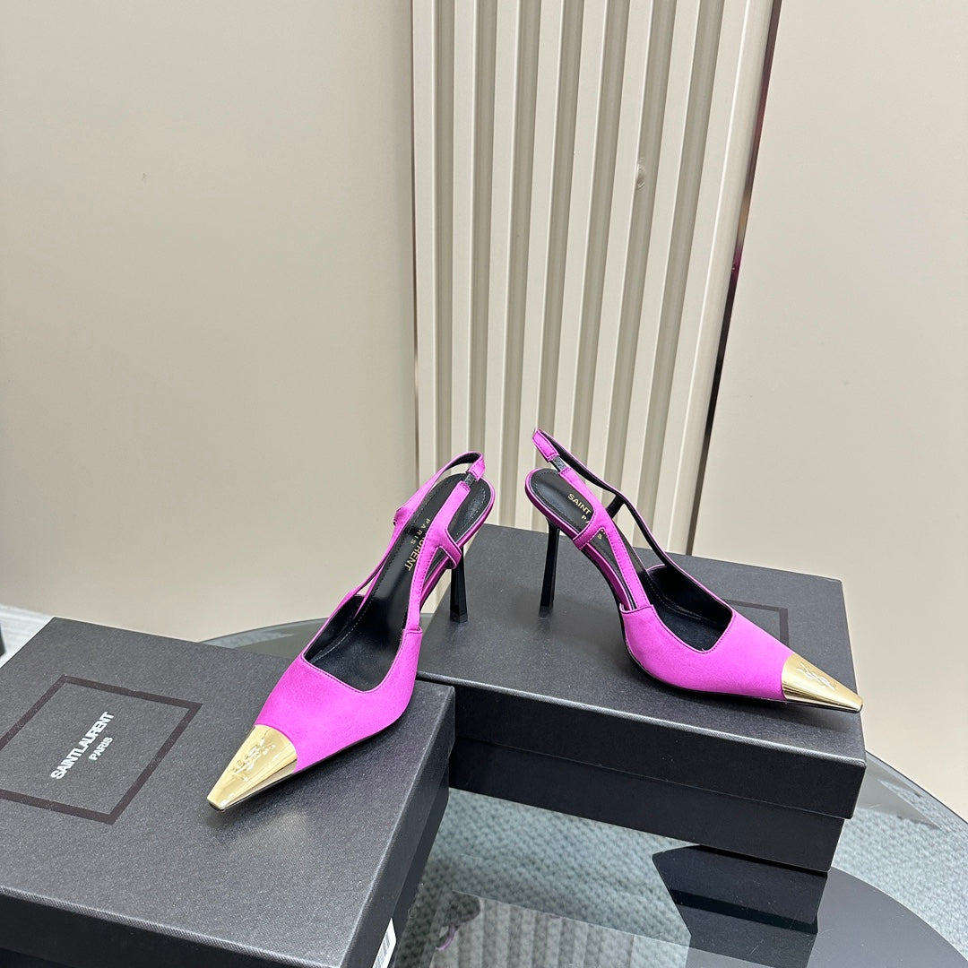 SL JEANNE SLINGBACK PUMPS NEON PINK SATIN - 35