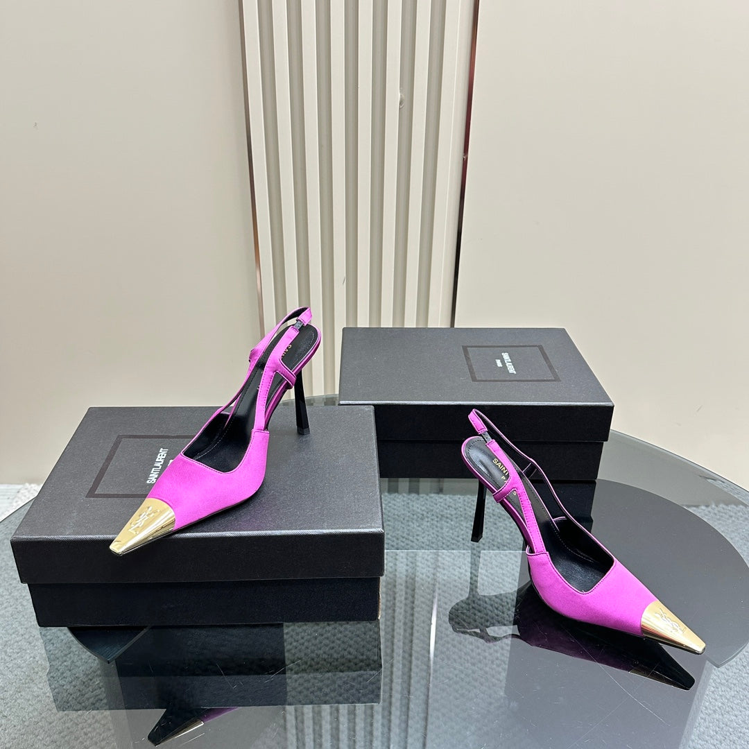 SL JEANNE SLINGBACK PUMPS NEON PINK SATIN - 35