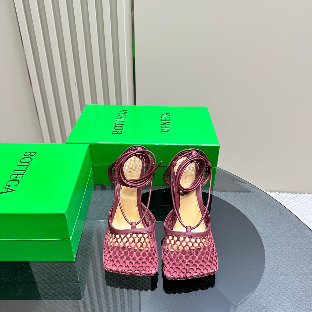 STRETCH HIGH HEELS 9 CM IN SANGRIA RED METALLIZE MESH AND LEATHER - 35