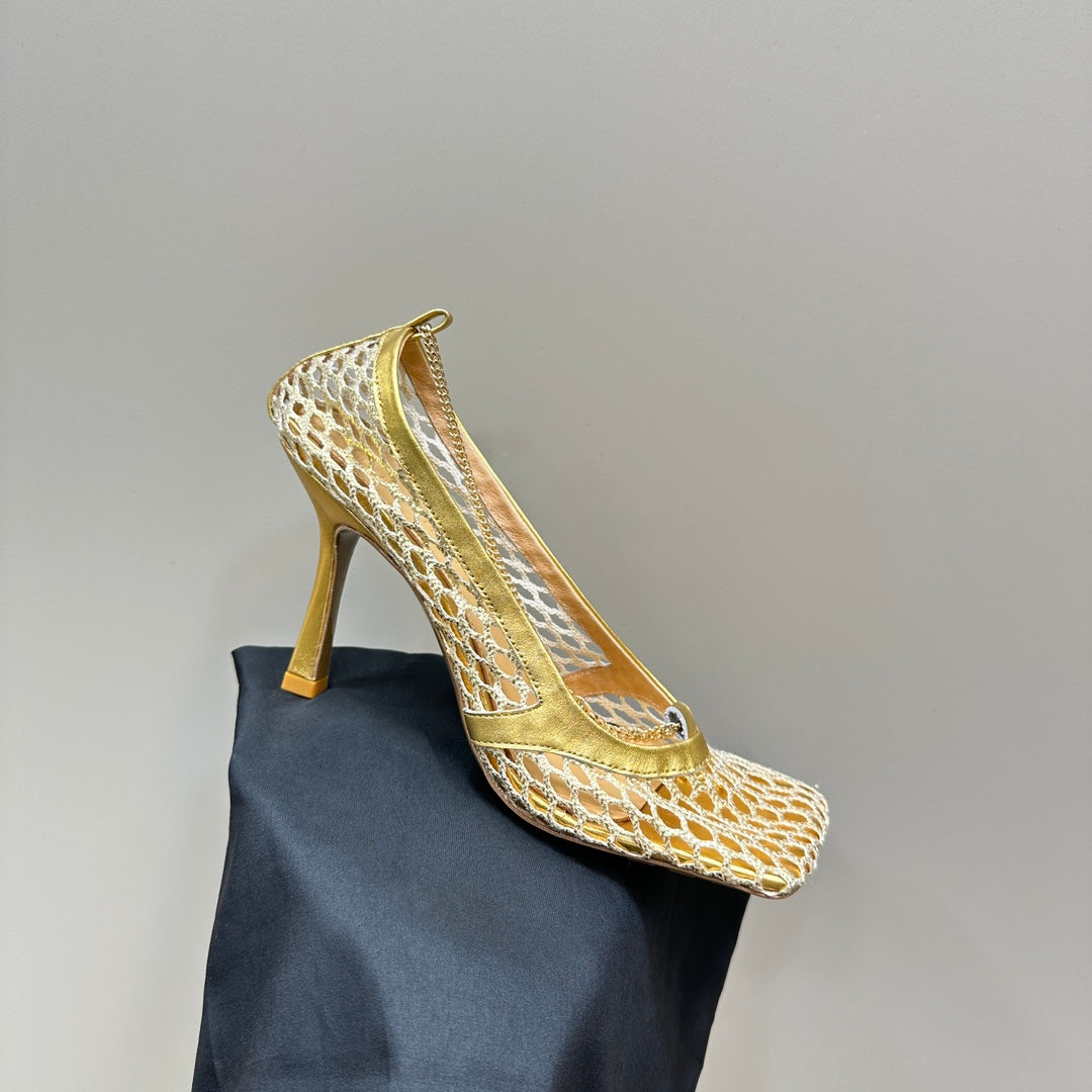 HIGH PUMP 9 CM IN GOLD METALLIZE MESH AND LEATHER - 35