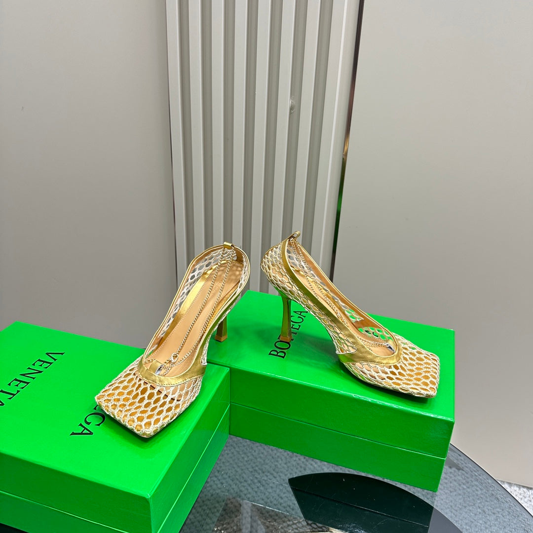 HIGH PUMP 9 CM IN GOLD METALLIZE MESH AND LEATHER - 35