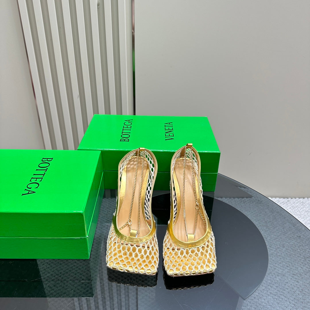 HIGH PUMP 9 CM IN GOLD METALLIZE MESH AND LEATHER - 35