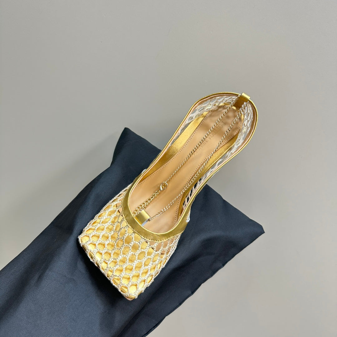 HIGH PUMP 9 CM IN GOLD METALLIZE MESH AND LEATHER - 35