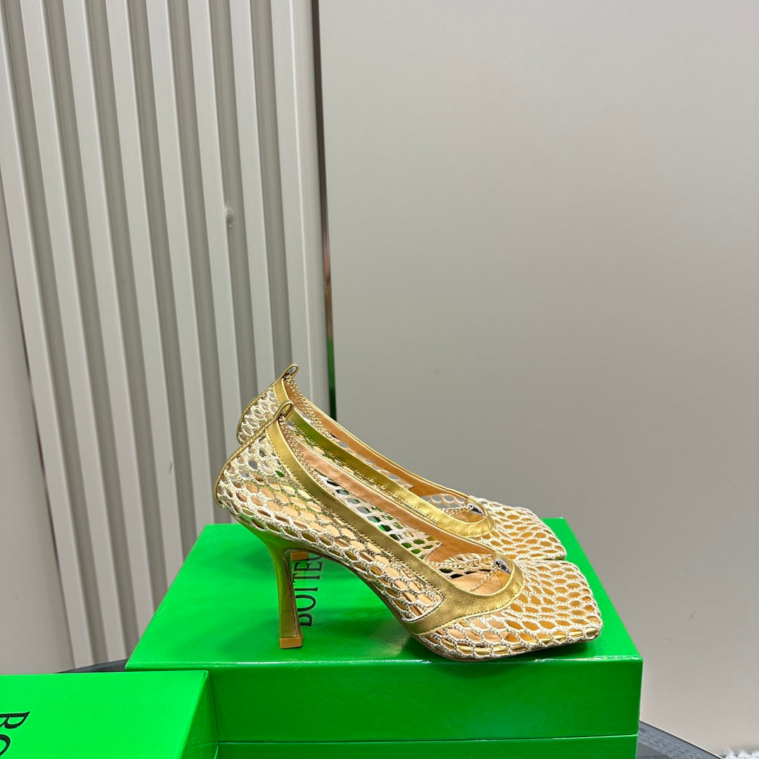HIGH PUMP 9 CM IN GOLD METALLIZE MESH AND LEATHER - 35