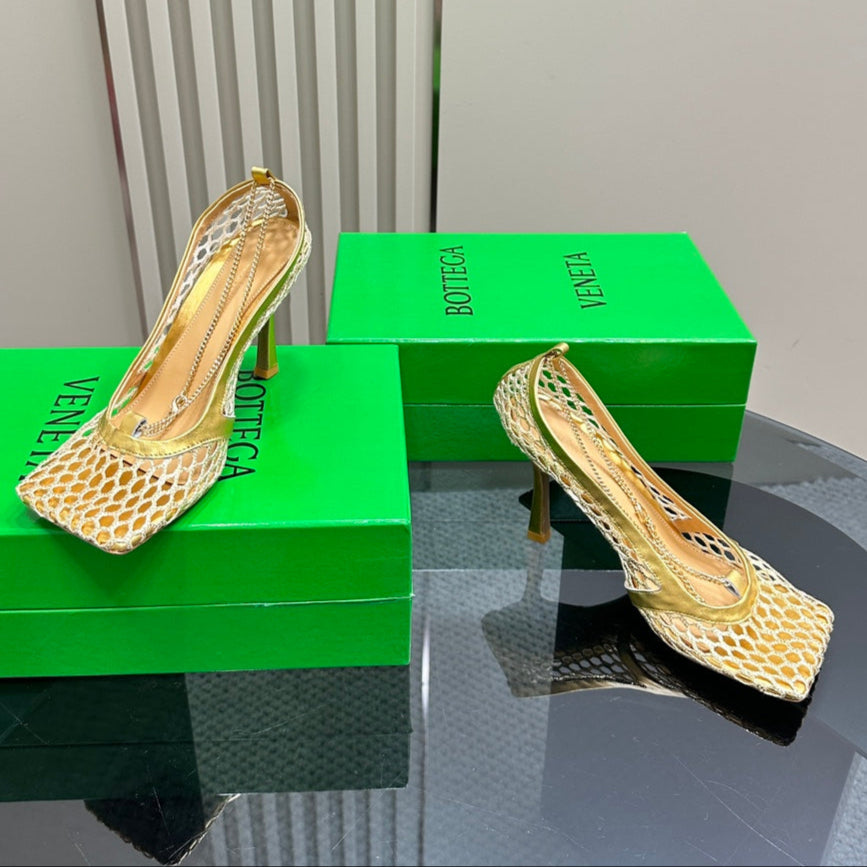 HIGH PUMP 9 CM IN GOLD METALLIZE MESH AND LEATHER - 35